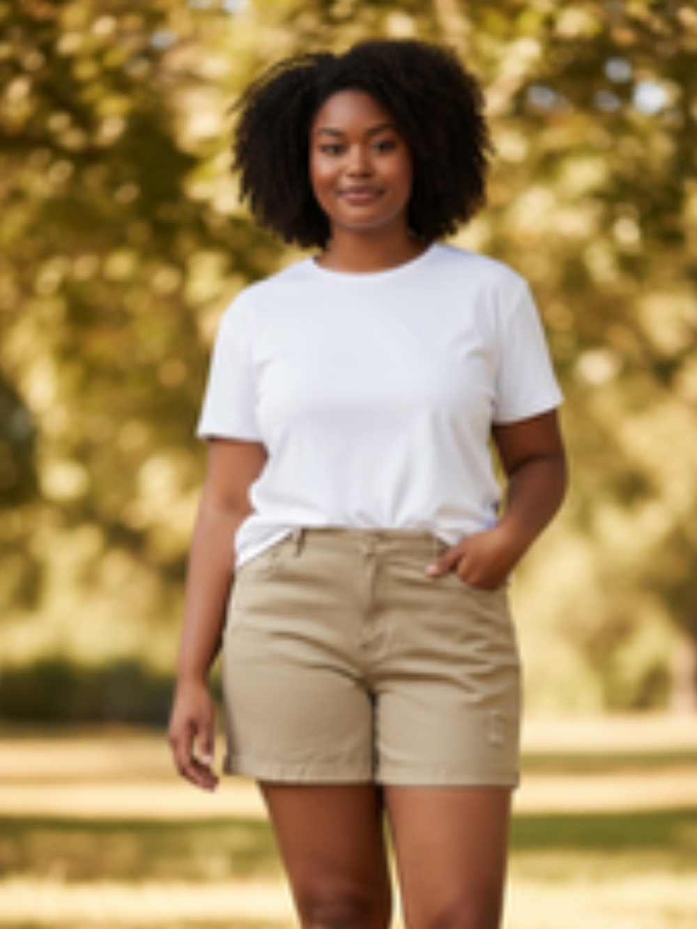 Mid-Rise Khaki Stretch Denim Women's Distressed Shorts Size 2XL